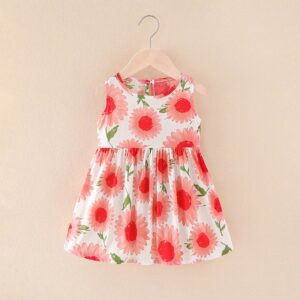 Kids Toddler Girls Casual Cute Floral Print Sleeveless Round Neck Dress
