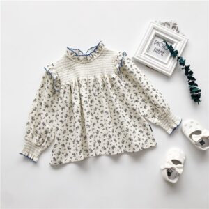 Kids Toddler Girls Fashion Lace Collar Tiny Flower Long Sleeve Top