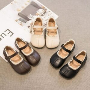 Kids Girls Fashion Elegant Lace Edge Soft-Soled Leather Shoes