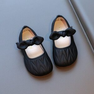 Kids Girls Fashion Elegant Autumn Soft Sole Bowknot Velcro Leather Shoes