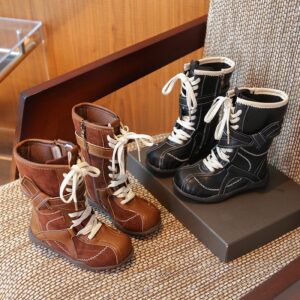 Kids Girls Fashion Retro Autumn And Winter Soft Sole Leather Boots
