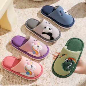 Kids Boys And Girls Fashion Casual Cartoon Autumn And Winter Indoor Non-Slip Cotton And Linen Slippers