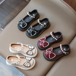 Kids Girls Fashion Elegant Autumn Bowknot Soft-Soled Leather Shoes