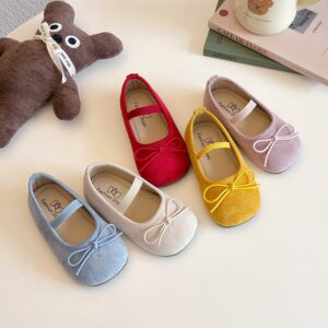 Kids Girls Fashion Cute Solid Color Bowknot Soft Bottom Leather Shoes