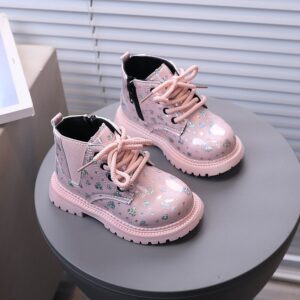 Children's Fashion Autumn And Winter Patent Leather Lace-Up Boots