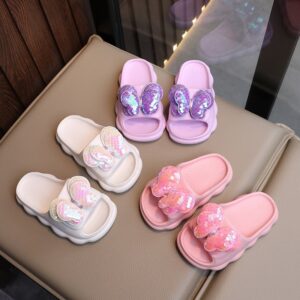 Girls Fashion Cute Sequins Butterfly Non-Slip Soft Bottom Slippers