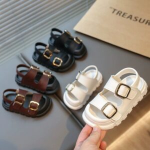 Girls Fashion Casual Solid Color Belts Soft-Soled Sandals