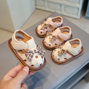 Kids Girls Casual Cute Bow Velcro Flat Sandals