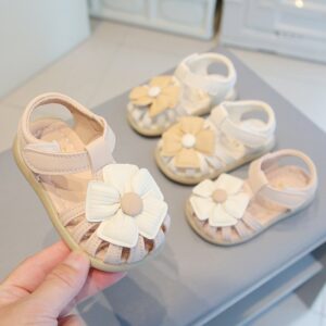 Kids Girls Casual Cute Flower Velcro Flat Sandals