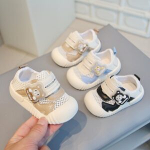 Kids Unisex Cute Carto Bear Velcro Mesh Cover Toe Sneakers
