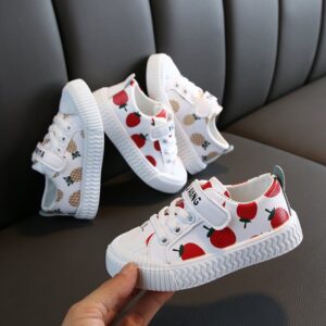 Kids Girls Cute Cartoon Fruit Pineapple Strawberry Soft Bottom Non-slip Casual Velcro Shoes
