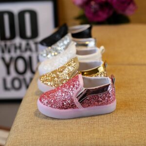 Kids Casual Solid Color Glitter Colorful Lights Insided Soft Bottom Sneakers