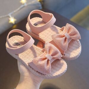 Girls Elegant Bow Decor Flat Soft Bottom Sandals