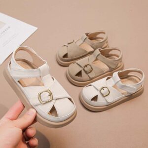 Kids Girls Fashion Casual Square-Toe British Style Velcro Sandals