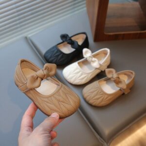 Kids Girls Casual Cute Square-Toe Velcro Bow Flat Shoes