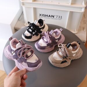 Kids Boys Girls Casual Versatile Velcro Lace-Up Thick-Soled Sneakers