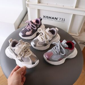 Kids Boys Girls Casual Versatile Lace-Up Mesh Thick-Soled Sneakers