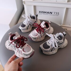 Kids Boys Girls Casual Versatile Lace-Up Mesh Thick-Soled Sneakers