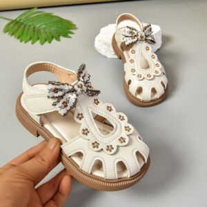 Kids Girls Fashion Casual Velcro Flower Bow Cover Toe Sandals