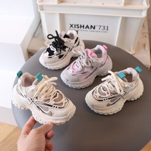 Kids Boys Girls Casual Versatile Velcro Lace-Up Thick-Soled Sneakers