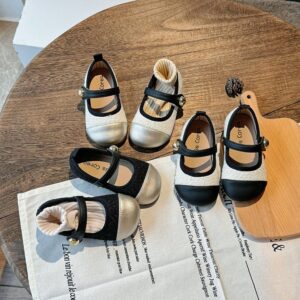 Kids Girls Casual Cute Square-Toe Color Matching Velcro Flat Shoes