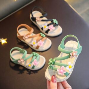 Kids Girls Summer Casual Cute Flower Velcro Flat Sandals