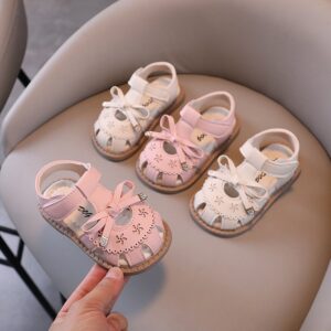 Kids Girls Summer Casual Cute Bow Velcro Sandals