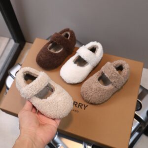 Kids Girls Autumn Winter Fashion Casual Solid Color Plush Velcro Flat Shoes