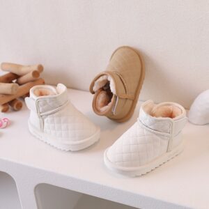 Kids Girls Autumn Winter Fashion Casual Round-Toe Velcro Quilted Snow Ankle Boots