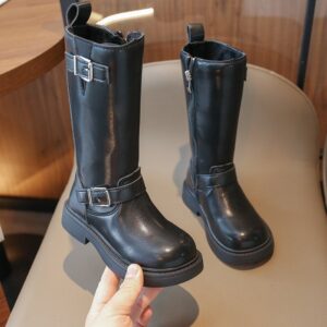 Kids Girls Autumn Winter Fashion Casual Round-Toe Zipper Versatile Mid-Calf Boots