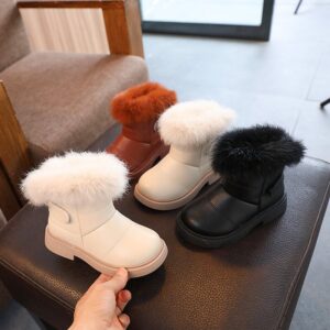 Kids Girls Fall/Winter Fashion Casual Thick-Soled Slip On Plush Snow Boots