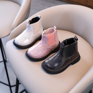 Kids Girls Fall/Winter Fashion Casual British Style Thick-Soled Slip On Boots