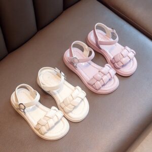 Children Kids Baby Fashion Girls Soft Bottom Weavn Solid Color Sandals Shoes