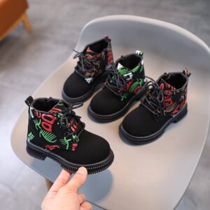 Children Fashion Print Lace-Up Boots