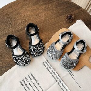 Kids Girls Casual Cute Sequins Velcro Flat Shoes