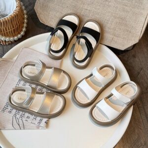 Kids Girls Casual Cute Solid Color Flat Thick-Soled Sandals