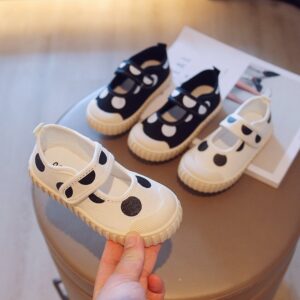 Kids Girls Casual Cute Polka Dot Print Velcro Thick-Soled Flat Canvas Shoes