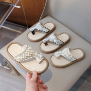 Kids Girls Casual Cute Pearl Rhinestone Slippers