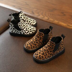 Kids Leopard Printed Mid-tube Boots