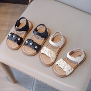Kids Girls Summer Casual Cute Pearl Velcro Flat Sandals