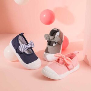 Kids Girls Casual Cute Tiny Flower Bow Flat Thick-Soled Velcro First Walkers Shoes