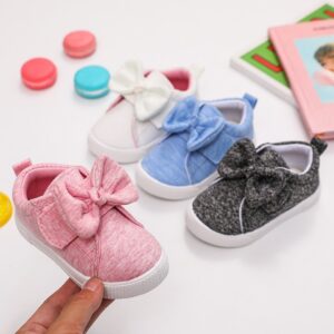 Kids Girls Casual Cute Flat Thick-Soled Bow Velcro First Walkers Shoes