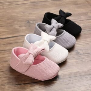 Baby Solid Color Bowknot Decor Soft First Walkers