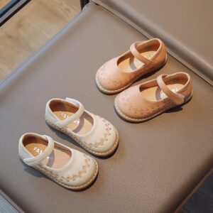 Children Kids Baby Fashion Girls Embroidered Princess Pu Leather Shoes