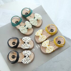 Children Kids Baby Fashion Girls Retro Bowknot Soft Bottom Sandals Shoes