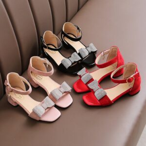 Children Kids Baby Fashion Girls Open Toe Rhinestones Bowknot Flats Princess Sandals Shoes