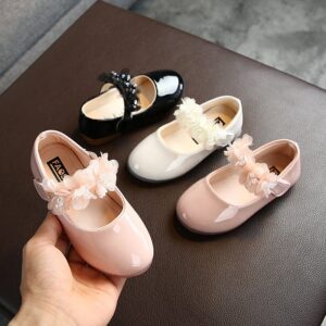 Girls Cute Cartoon Rhinestone Lace Solid Color Velcro Flats
