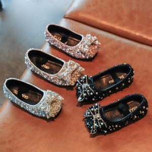 Girls Fashion Bowknot Design Pearl Decoration Flats