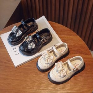 Children Kids Baby Fashion Girls Bowknot Princess Pu Leather Shoes