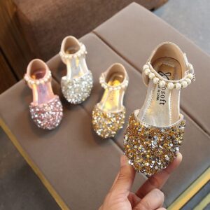 Girls Fashion Sequins Design Pearl Decoration Sandals